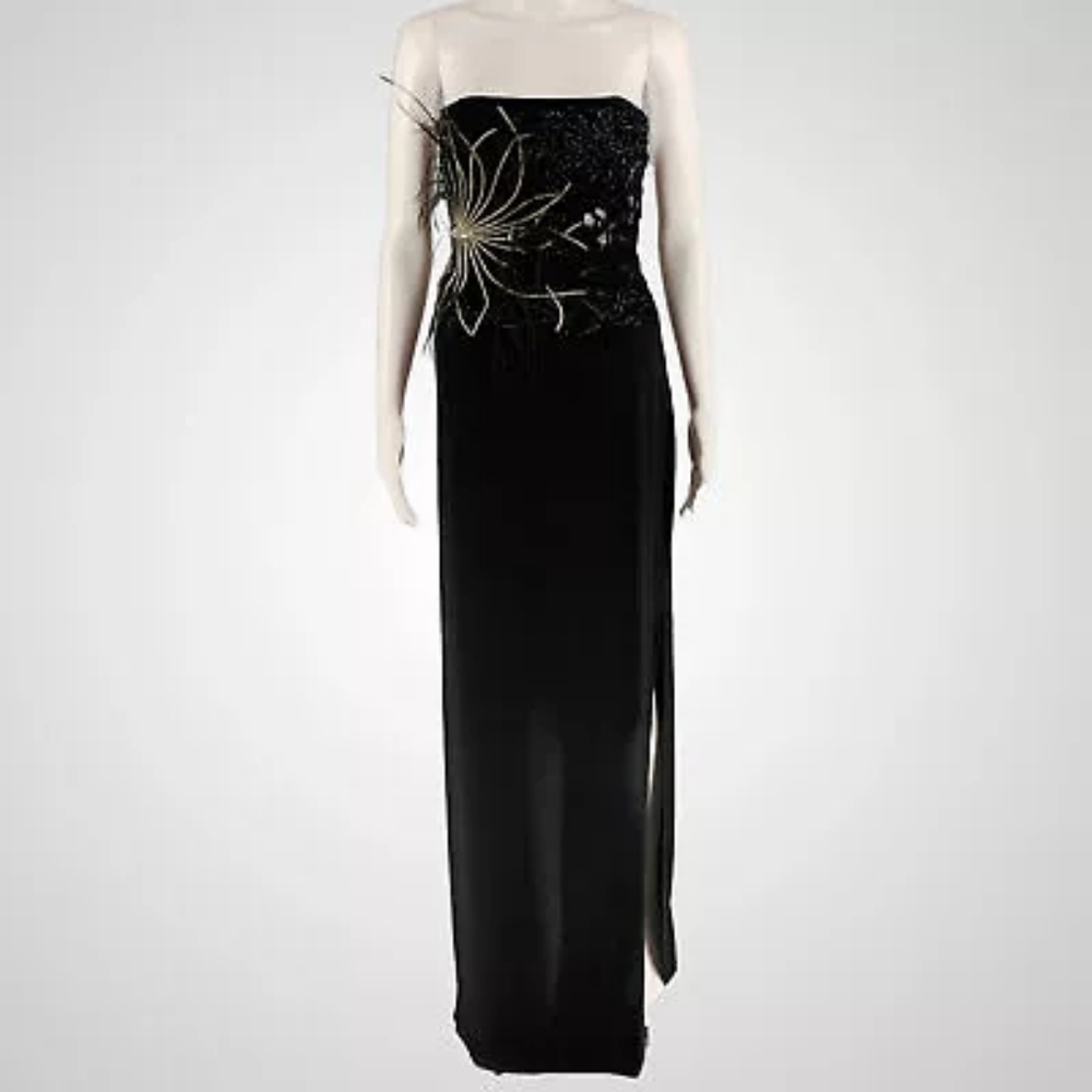 Richard Tyler Couture Black and Silver Maxi Dress